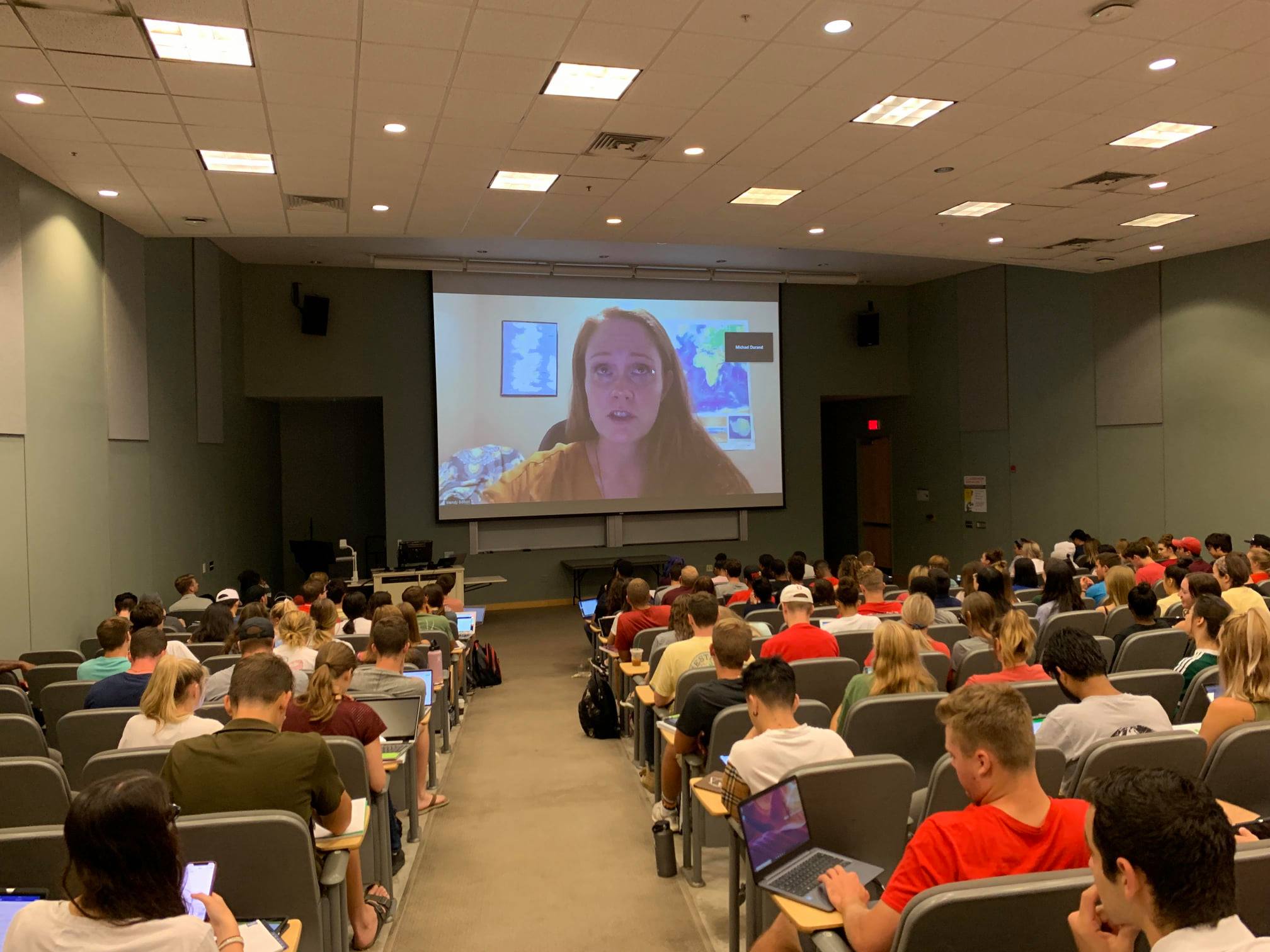 Wendy connecting virtually with a classroom audience.